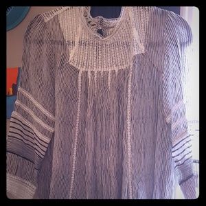 Anthropologie sheer blouse with lace, L